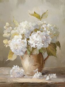 Elegant White Hydrangeas in Vintage Vase