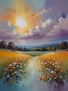 A field of orange and white flowers 