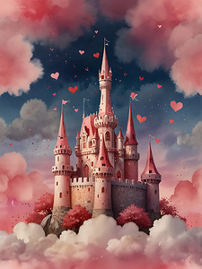 Romantic Fairytale Castle Wall Art Pink Fantasy Art .