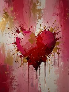 Abstract Heart Art - Romantic Printable Wall Decor with Gold and Red Tones