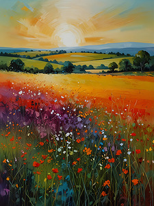 Sunset Wildflower Field Wall Art