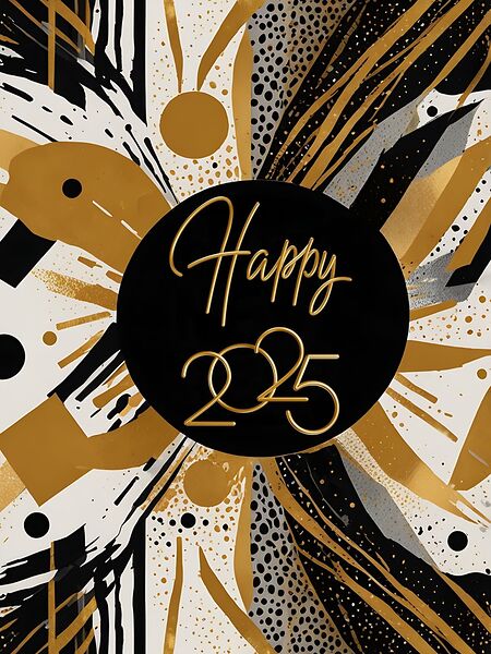 Abstract Gold & Black New Year 2025 Celebration Art by Chic Art