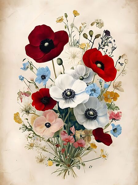  Botanical Flower Bouquet Print