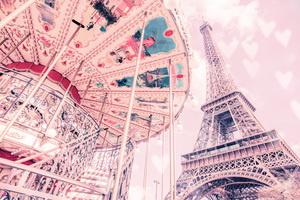 Romantic carousel Eiffel tower Paris