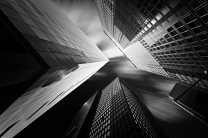 Business vertigo looking up at modern buildings in Manhattan