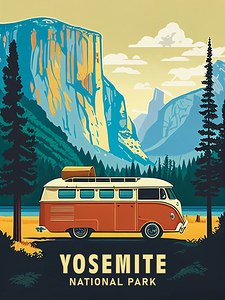 Yosemite camper vintage travel poster