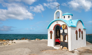 Colorful greek chapel Chania Crete island Greece