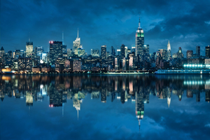 New York skyline reflections at night