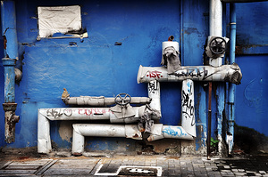 Pipes and blue wall