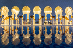 Grand mosque reflections in Abu Dhabi