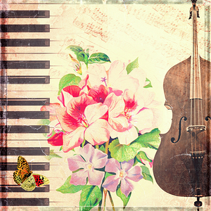 Piano and cello vintage music collage