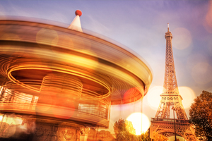 Eiffel tower carousel in Paris Christmas lights