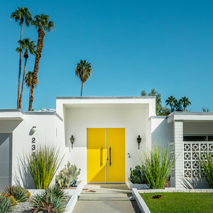 Yellow door mid-century house Palm Springs