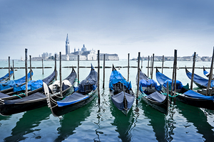 Gondolas in Venice facing San Giorgio Maggiore