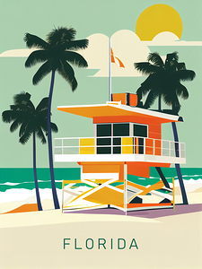 Florida beach travel vintage poster