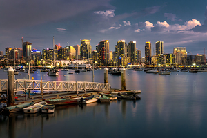 San Diego skyline and harbor at night