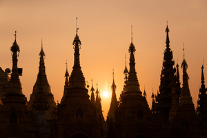 Shwedagon pagoda at sunset Yangon Myanmar