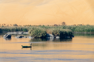 Fisherman on the Nile river in Aswan Egypt