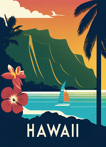 Hawaii vintage travel poster