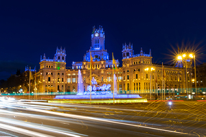 Madrid city hall at night