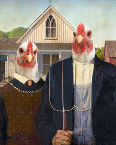 American Gothic chickens