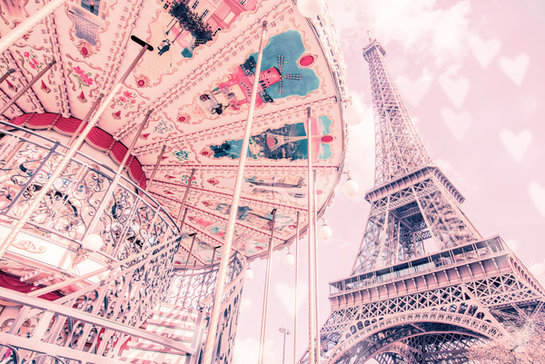 Romantic carousel Eiffel tower Paris by DELPHIMAGES
