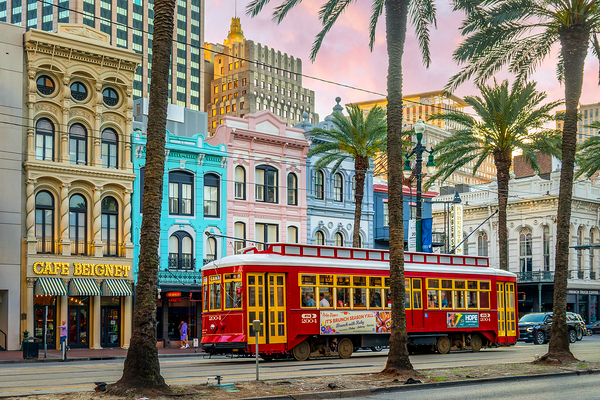 Streetcar and colorful buildings New Orleans Louisiana Print
