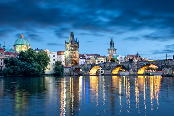 Blue Prague Charles bridge at night Print