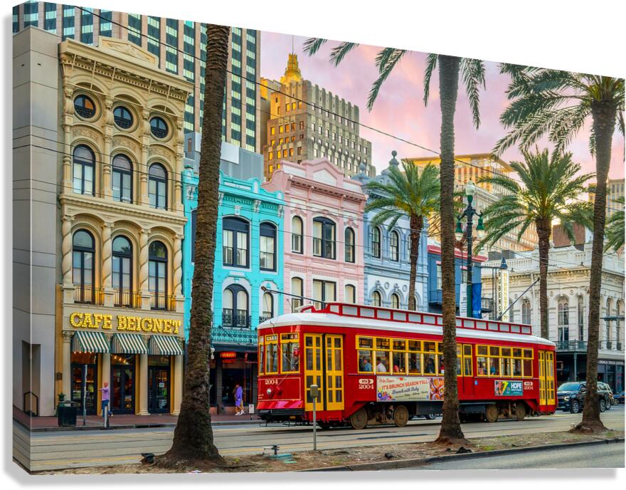 Streetcar and colorful buildings New Orleans Louisiana Canvas Print
