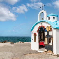 Colorful greek chapel Chania Crete island Greece