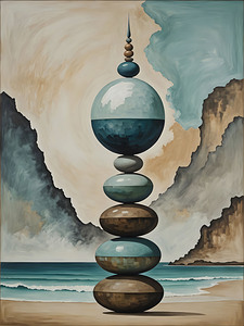 Zen stone structure by the Sea