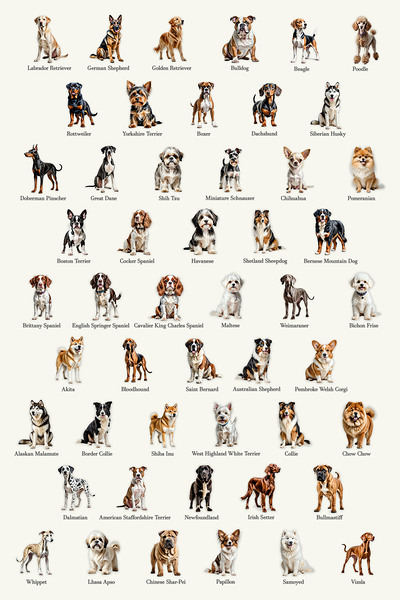 50 Dog Breeds Print