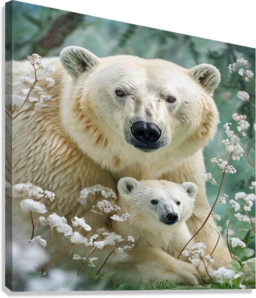 Intimate photo of polar bear and his son Canvas Print