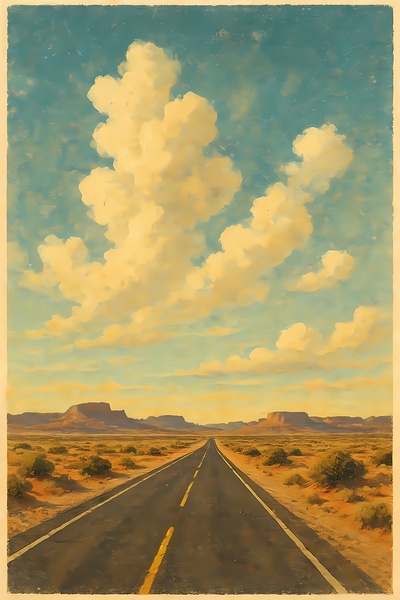 Vintage Desert Road Wall Art - Retro Highway Landscape Canvas Print by Artful Vision