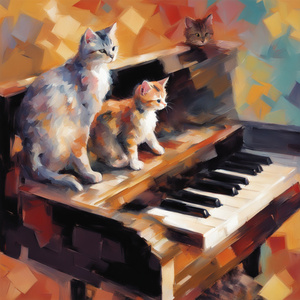 Cats Playing Piano Impressionism style