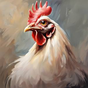 beautiful chicken with big eyes and lashes soft flowing feathers long legs Impressionism style