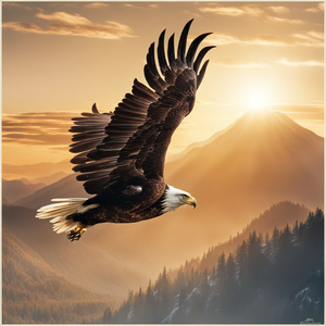 mountain eagle flying towards the sun