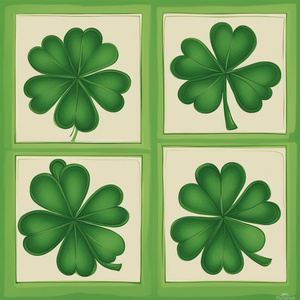 Four squares with four leaf clovers in them