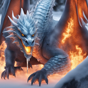 dragons working magic by turning flames into ice sculptures.