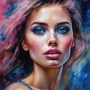  face striking makeup blue pink black bold dramatic fair complexion dark lipstick blue winged eyeliner framed hair fashion-forward artistic photograph similar style 8K High quality Full HD Hyperrealism  Modern art Contemporary Realistic face Natural photo
