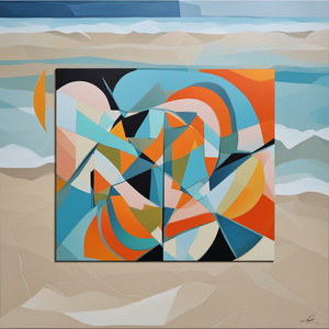 Geometric abstract painting at the beach