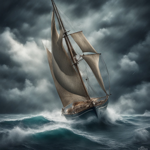 create me a beautiful sailboat on a stormy ocean