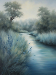 Dreamy River with blue and sage