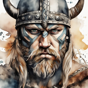 Viking Fierceful Warrior Face Surrealism High Impact Definition Details Watercolor style