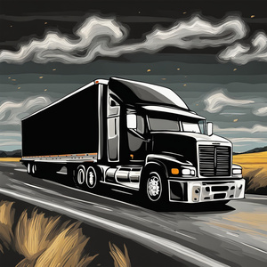 image of a black Semi-Truck on the road Van Gogh style