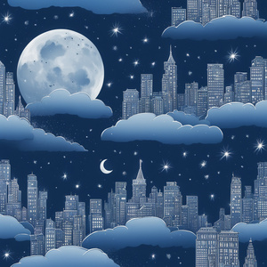 Blue moon silver cloud stars city 