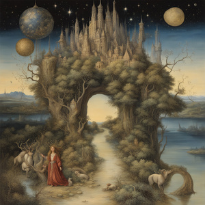 Enchanted starlit journey Albrecht Dürer Dali style