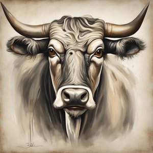  longhorn bull with large expressive eyes Dali style