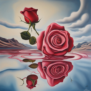 Rose reflections   surrealism matte background melting oil on canvas Dali style