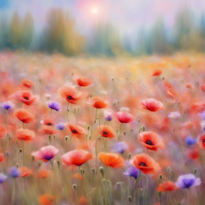 A field of colorful poppies 8K strong pastel colors  Impressionism style